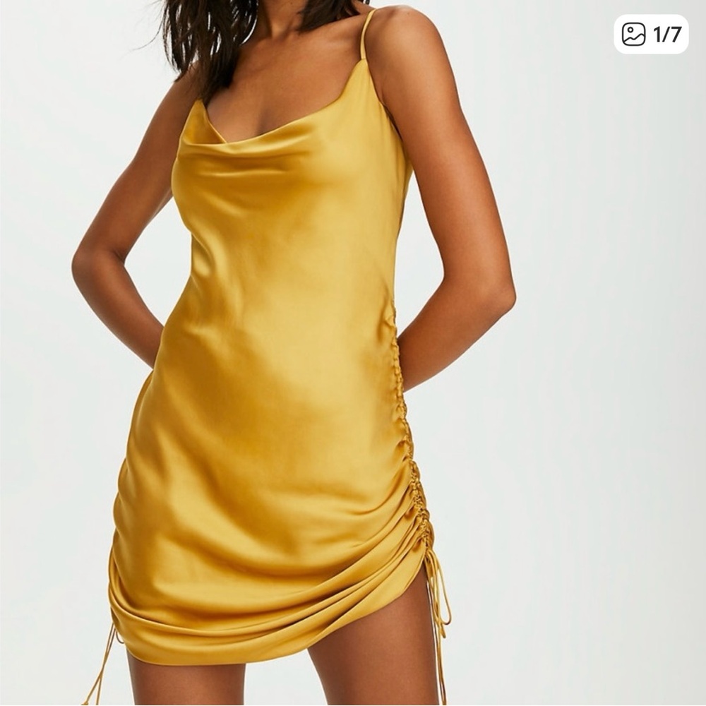 Wilfred Satin Cowl Neck Dress in Cairo Gold